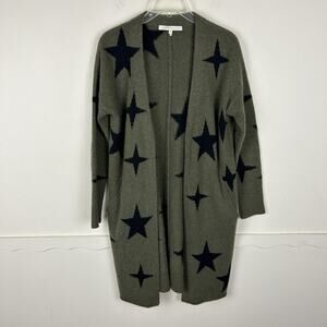 Naked Cashmere Green Black Star Print Long Sleeve Duster Cardigan XS